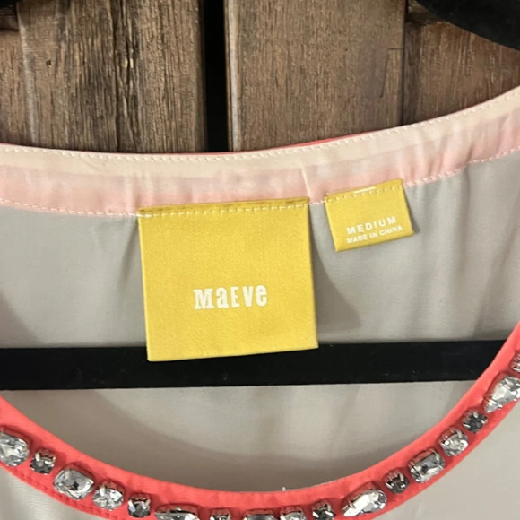 Anthropologie Maeve Striped Jeweled Neck Short Sleeve Blouse Cream/Blue Size M - Picture 4 of 6